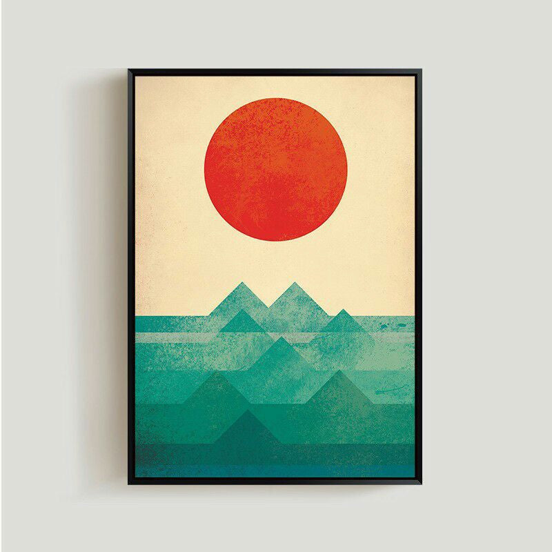 Japanisches Poster - Abstrakte Landschaft, „Sonne auf dem Berg“