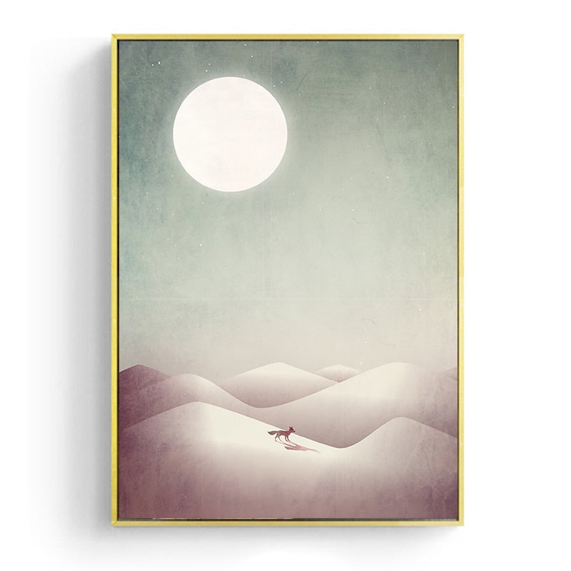 Japanisches Poster - Abstrakte Landschaft, „Mond auf dem Berg“