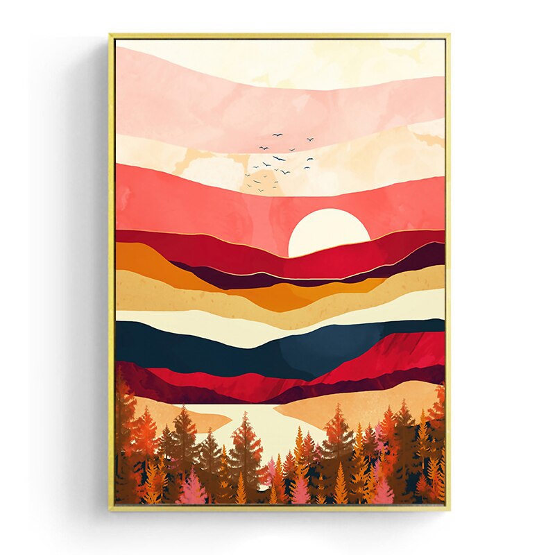 Japanisches Poster - Abstrakte Landschaft, „Sonnenuntergang“